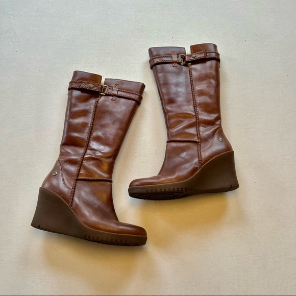 UGG Maxene Leather Tall Wedge Boots Style 1942 - Picture 2 of 14